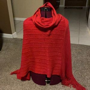 Red sweater poncho cape